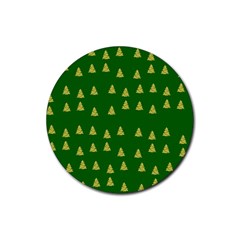 Green Christmas Trees Green Rubber Round Coaster (4 Pack)