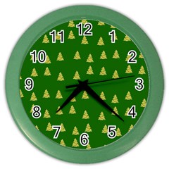 Green Christmas Trees Green Color Wall Clock