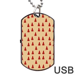 Red Christmas Tree Brown Dog Tag Usb Flash (one Side)