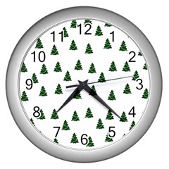 Green Christmas Trees White Wall Clock (silver) by TetiBright