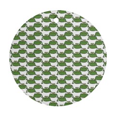 Funny Frog Cartoon Drawing Motif Pattern Round Ornament (two Sides) by dflcprintsclothing