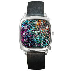 Fractal Abstract Waves Background Wallpaper Square Metal Watch by Pakemis