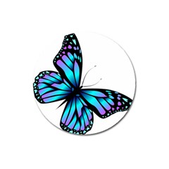 Blue And Pink Butterfly Illustration, Monarch Butterfly Cartoon Blue, Cartoon Blue Butterfly Free Pn Magnet 3  (round)