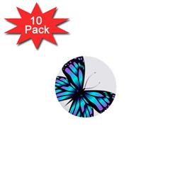 Blue And Pink Butterfly Illustration, Monarch Butterfly Cartoon Blue, Cartoon Blue Butterfly Free Pn 1  Mini Buttons (10 Pack)  by asedoi