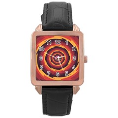 Illustration Door Abstract Concentric Pattern Rose Gold Leather Watch 