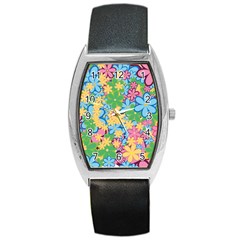 Flower Spring Background Blossom Barrel Style Metal Watch