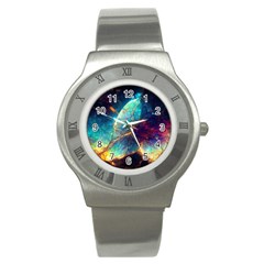 Abstract Galactic Stainless Steel Watch