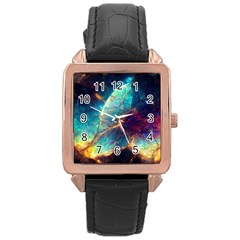 Abstract Galactic Rose Gold Leather Watch 