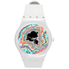 Fractal Abstract Background Round Plastic Sport Watch (m)