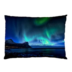 Green Aurora Lights-over Rocky Shore During Night Time Pillow Case