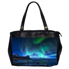 Green Aurora Lights-over Rocky Shore During Night Time Oversize Office Handbag (2 Sides) by danenraven