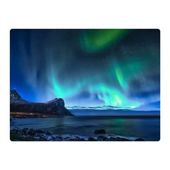 Green Aurora Lights-over Rocky Shore During Night Time Double Sided Flano Blanket (mini) by danenraven