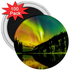 Scenic View Of Aurora Borealis Stretching Over A Lake At Night 3  Magnets (100 Pack) by danenraven