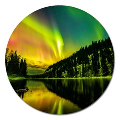 Scenic View Of Aurora Borealis Stretching Over A Lake At Night Magnet 5  (round) by danenraven