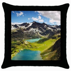 Aerial View Of Mountain And Body Of Water Throw Pillow Case (black) by danenraven