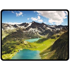 Aerial View Of Mountain And Body Of Water Double Sided Fleece Blanket (large) by danenraven