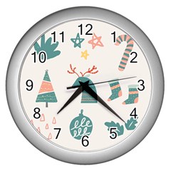 Reindeer Stars Socks Stick Candy Cane Wall Clock (Silver)