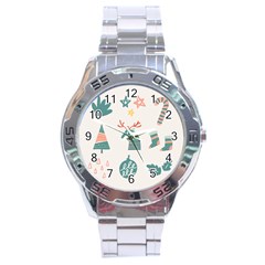 Reindeer Stars Socks Stick Candy Cane Stainless Steel Analogue Watch by artworkshop