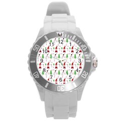 Santa Claus Snowman Christmas  Round Plastic Sport Watch (l) by artworkshop