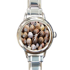 Snail Shells Pattern Arianta Arbustorum Round Italian Charm Watch by artworkshop