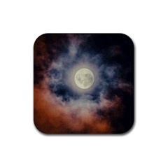 Dark Full Moonscape Midnight Scene Rubber Coaster (square) by dflcprintsclothing