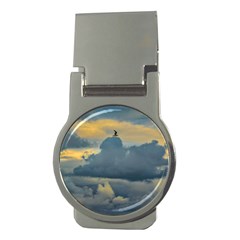 Bird Flying Over Stormy Sky Money Clips (round)  by dflcprintsclothing