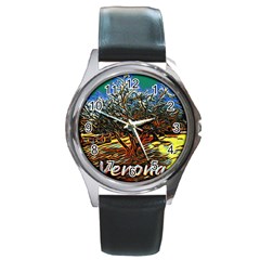 Colorful Verona Olive Tree Round Metal Watch by ConteMonfrey