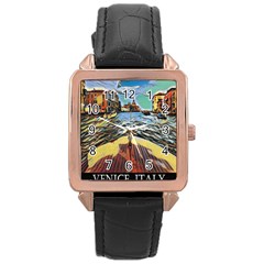 Gondola View   Rose Gold Leather Watch  by ConteMonfrey