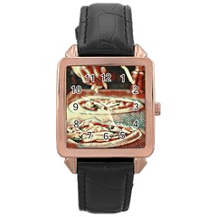 Naples Pizza On The Making Rose Gold Leather Watch  by ConteMonfrey