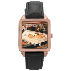 Let`s Make Pizza Rose Gold Leather Watch  by ConteMonfrey