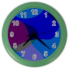 Blue Abstract 1118 - Groovy Blue And Purple Art Color Wall Clock by KorokStudios