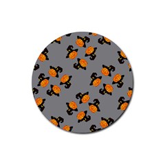 Pumpkin Heads With Hat Gray Rubber Round Coaster (4 Pack) by TetiBright