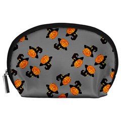 Pumpkin Heads With Hat Gray Accessory Pouch (large) by TetiBright