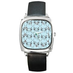 Jogging Lady On Blue Square Metal Watch by TetiBright