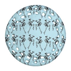 Jogging Lady On Blue Ornament (round Filigree) by TetiBright