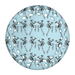 Jogging Lady On Blue Round Filigree Ornament (two Sides) by TetiBright