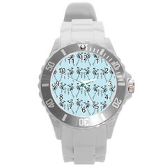 Jogging Lady On Blue Round Plastic Sport Watch (l) by TetiBright