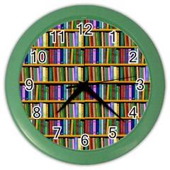 Books On A Shelf Color Wall Clock by TetiBright