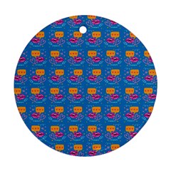 Speak Love Pattern On Blue Round Ornament (two Sides) by TetiBright