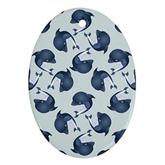 Blue Dolphins Pattern Oval Ornament (two Sides) by TetiBright