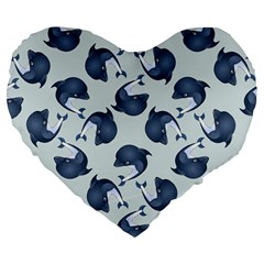 Blue Dolphins Pattern Large 19  Premium Flano Heart Shape Cushions by TetiBright