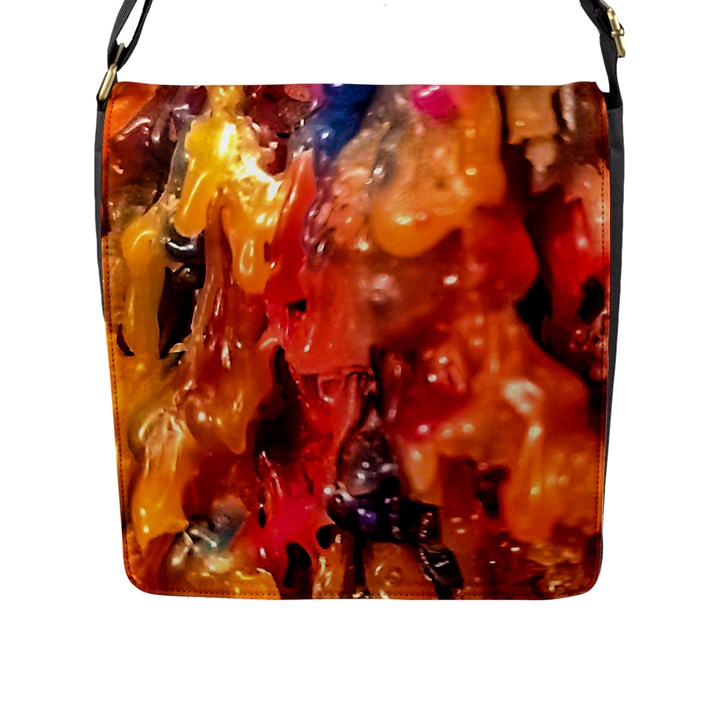 Multicolored Melted Wax Texture Flap Closure Messenger Bag (L)