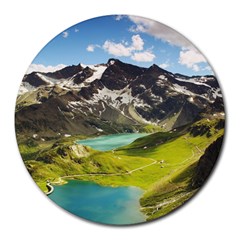 Aerial View Of Mountain And Body Of Water Round Mousepad by danenraven