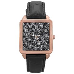 Creepy Head Mask Motif Random Pattern Rose Gold Leather Watch 