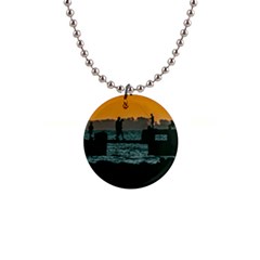 River Breakwater Sunset, Montevideo, Uruguay 1  Button Necklace by dflcprintsclothing