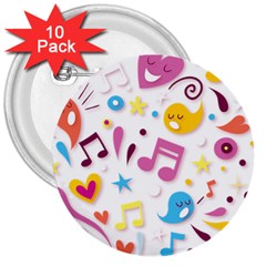 Love Cute Cartoon Seamless Shading 3  Buttons (10 Pack) 