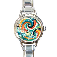 Wave Waves Ocean Sea Abstract Whimsical Round Italian Charm Watch