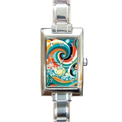 Wave Waves Ocean Sea Abstract Whimsical Rectangle Italian Charm Watch