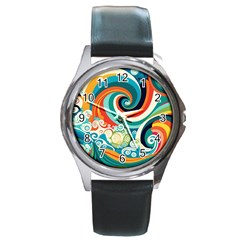 Wave Waves Ocean Sea Abstract Whimsical Round Metal Watch