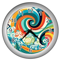 Wave Waves Ocean Sea Abstract Whimsical Wall Clock (silver)